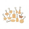 3700773313143 - 10 PORTE-CLÉS BOIS FORMES ASSORTIS