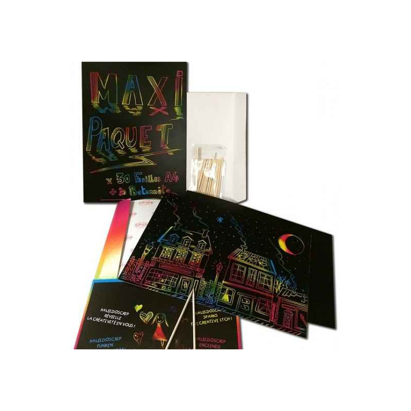 3134725024380 - 30 CARTES A GRATTER A4 NOIR/MULTICOULEUR