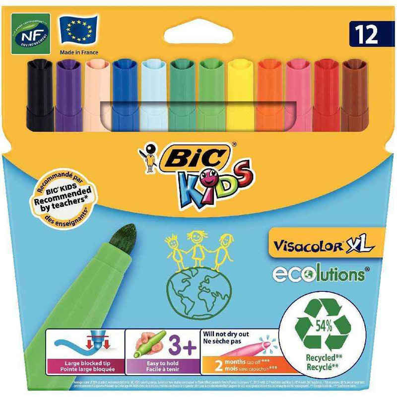 3086123256354 - VISACOLOR XL 12 POCHETTES 12 FEUTRES ASSORTIS DONT 2 GRATUITES
