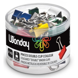 3701254707659 - 40 PINCES DOUBLE-CLIP 19MM COLORIS ASSORTIS