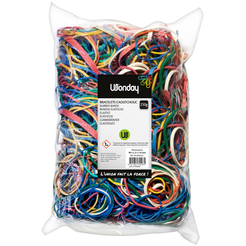 3701254706225 - 250G BRACELETS CAOUTCHOUC COLORIS ET TAILLES ASSORTIS