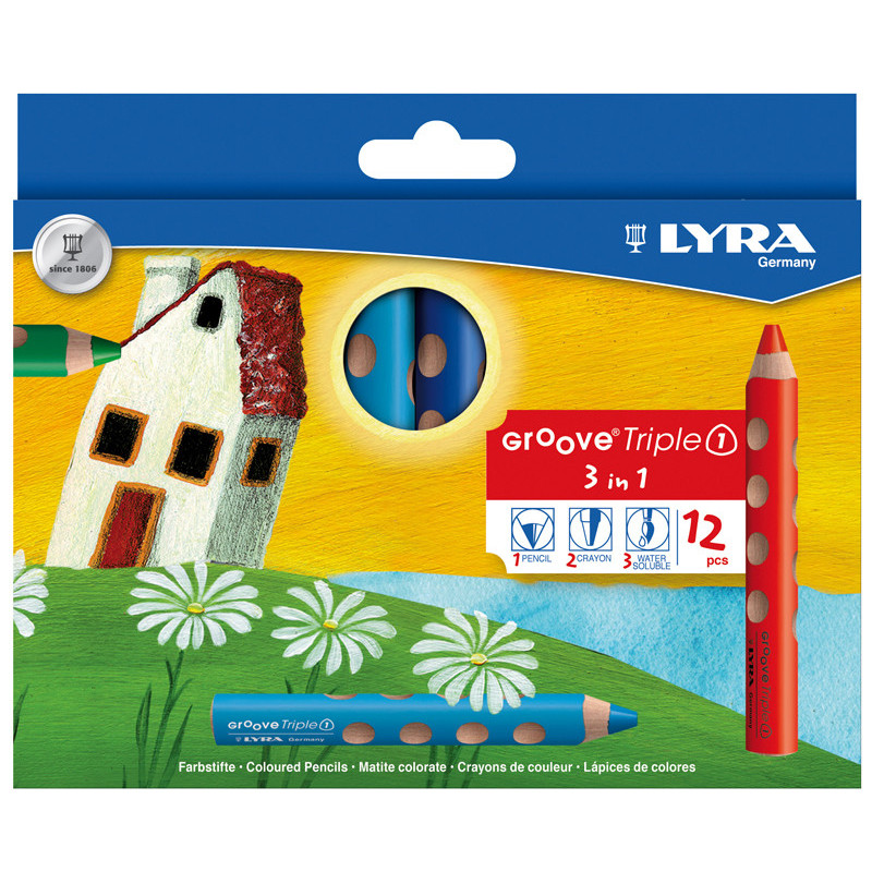 4084900308592 - GROOVE TRIPLE ONE 12 CRAYONS COULEURS ASSORTIS