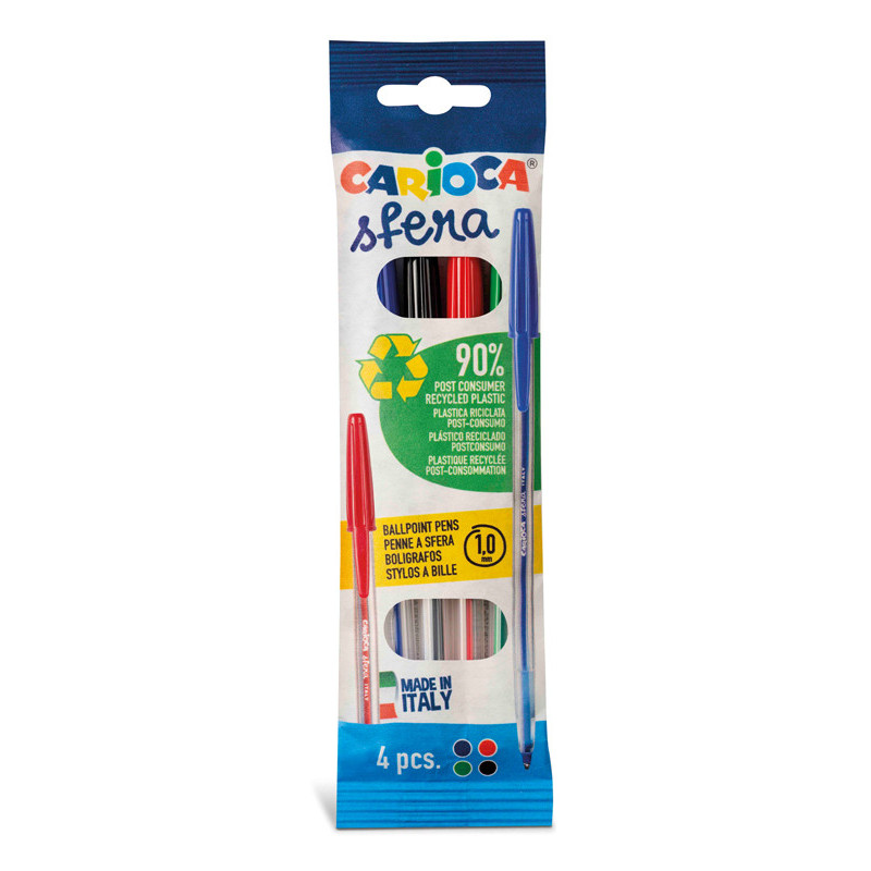 8003511416461 - CARIOCA SFERA 4 STYLOS BILLES RECYCLÉS ASSORTIS