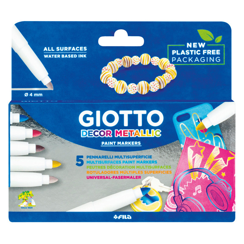 8000825452901 - GIOTTO DÉCOR MÉTAL 5 FEUTRES COLORIS ASSORTIS