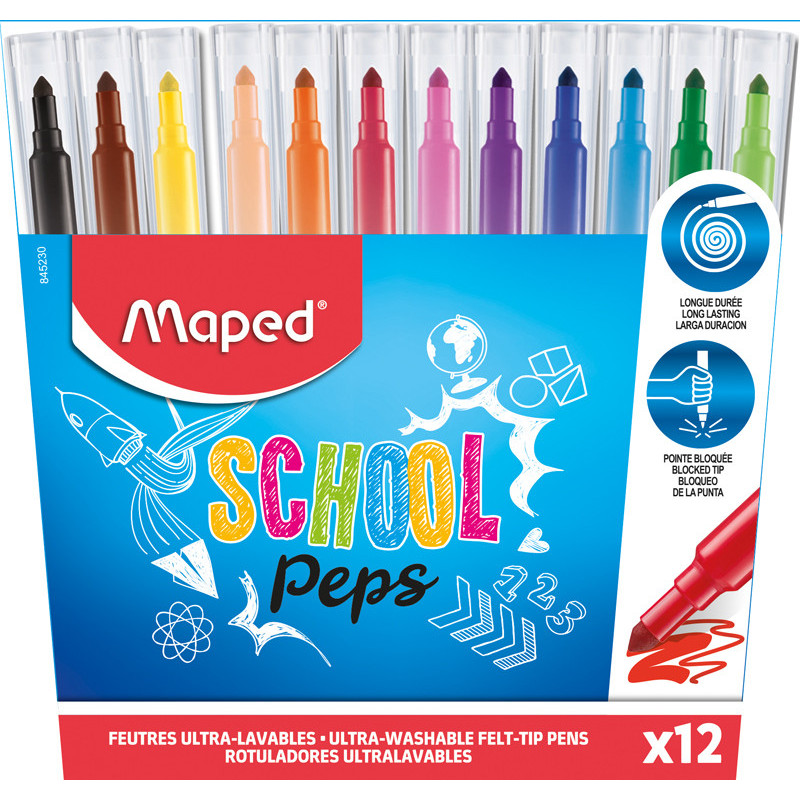 3154148452300 - SCHOOLPEP'S LARGE 12 FEUTRES COLORIS ASSORTIS