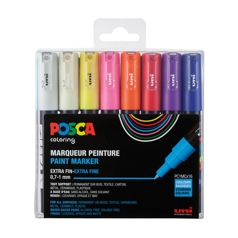 3296280033297 - POSCA PC-1MC 16 MARQUEURS COLORIS ASSORTIS