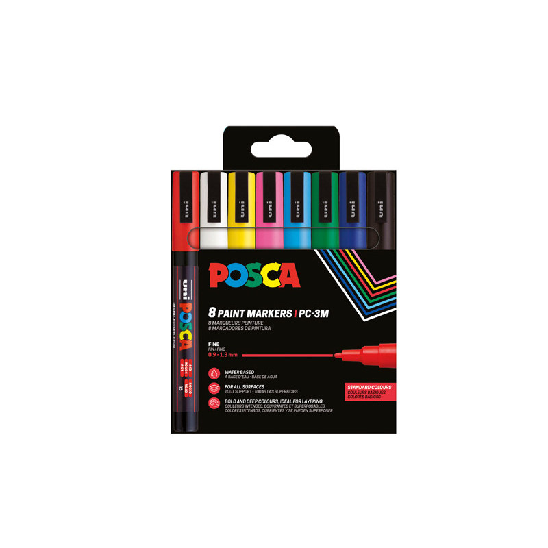 4902778154519 - POSCA PC-3M 8 MARQUEURS COLORIS ASSORTIS