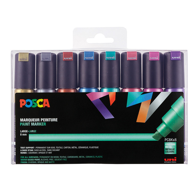 3296280021744 - POSCA PC-8K 8 MARQUEURS COLORIS MÉTAL ASSORTIS