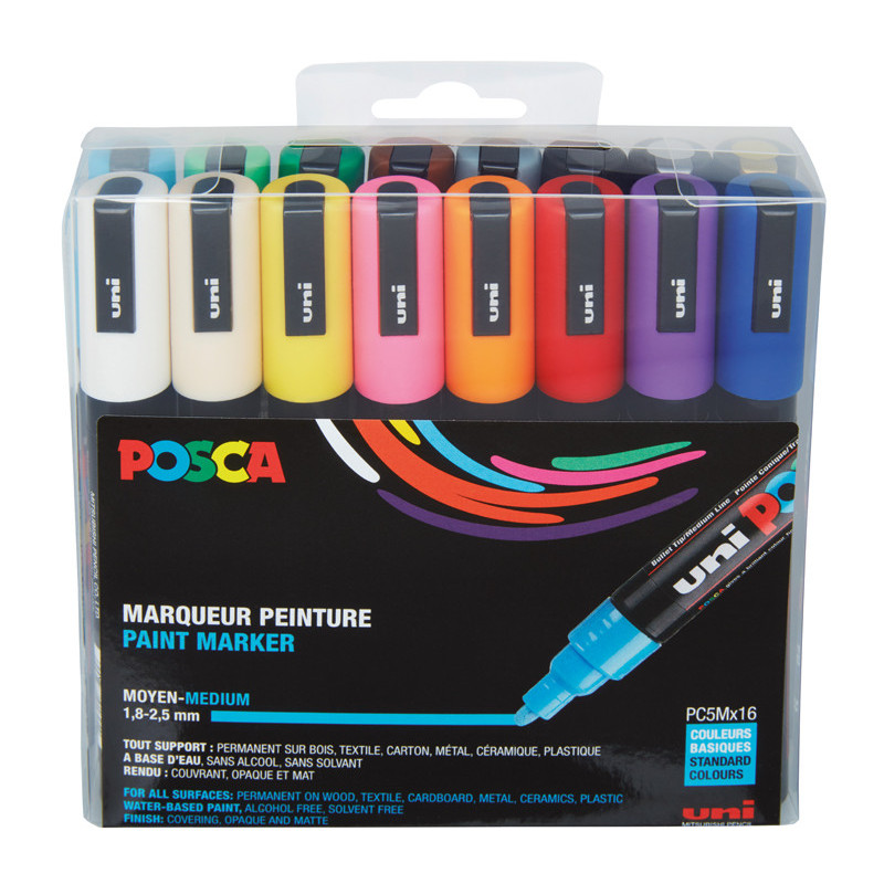 3296280033419 - POSCA PC-5M 16 MARQUEURS COLORIS ASSORTIS