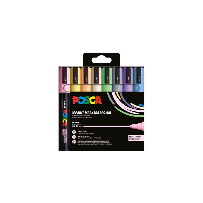 3296280033464 - POSCA PC-5M 8 MARQUEURS COLORIS PASTEL ASSORTIS