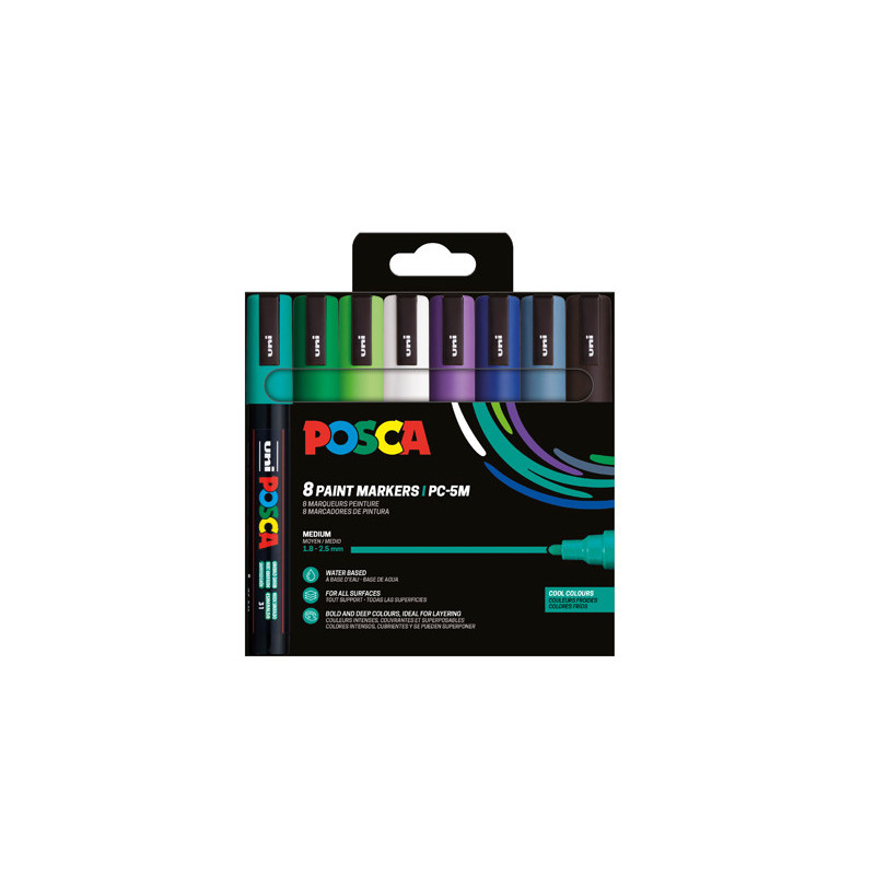 3296280033440 - POSCA PC-5M 8 MARQUEURS COLORIS FROIDS ASSORTIS