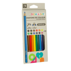 3539012002155 - 12 CRAYONS COULEURS RESINE CORPS HEXAGONAL COLORIS ASSORTIS