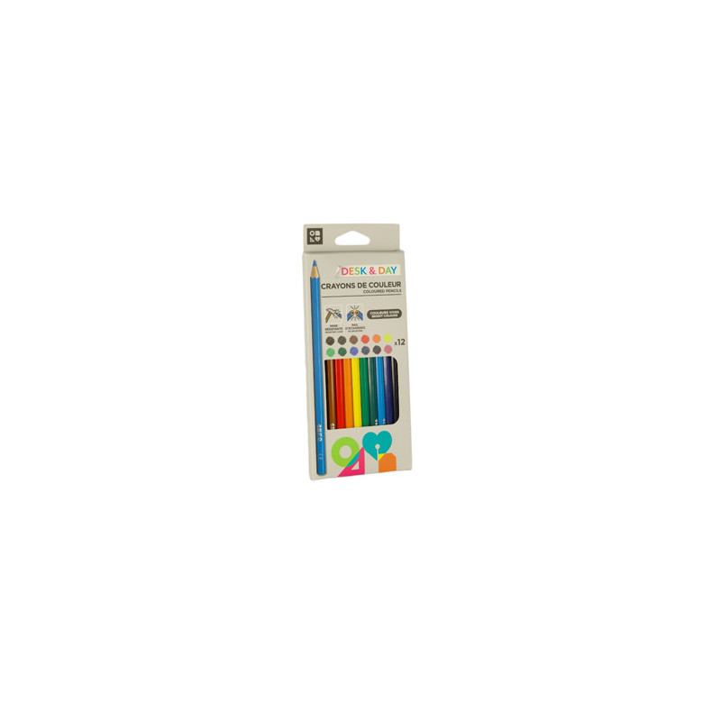 3539012002155 - 12 CRAYONS COULEURS RESINE CORPS HEXAGONAL COLORIS ASSORTIS