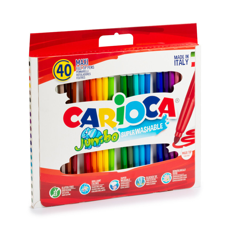 8003511412579 - CARIOCA JUMBO 40 FEUTRES COLORIS ASSORTIS