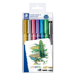 4007817038390 - MÉTALLIC MARKER 6 MARQUEURS ASSORTIS + 1 FEUTRE PIGMENT LINER C2-9 OFFERT