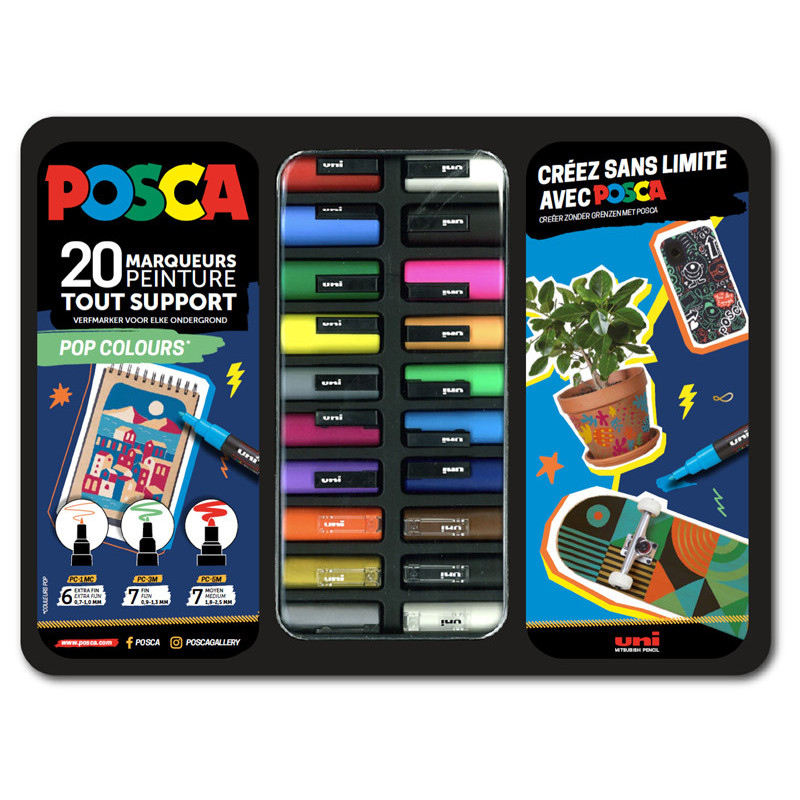 3296280048772 - POSCA MALLETTE METAL DE 20 MARQUEURS POP COLORS