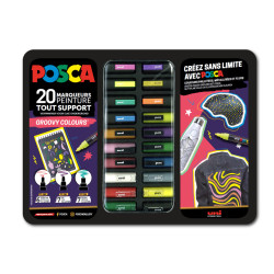 3296280048949 - POSCA MALLETTE METAL DE 20 MARQUEURS GROOVY COLORS