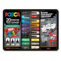 3296280048956 - POSCA MALLETTE METAL DE 20 MARQUEURS STICKERS GRAFFITI