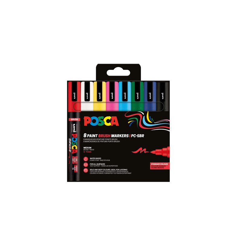 1 LOT 8 MARQUEURS PC5BR POINTE MOYENNE BRUSH 8 COLORIS ASSORTIS