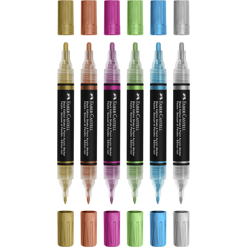 6933256660510 - BLACK EDITION 6 MARQUEURS ACRYLIQUE DOUBLE POINTE COLORIS METALLIC