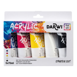 DARWI 1 LOT 5 TUBES PEINTURES ACRYLIQUES 75 ML COLORIS ASSORTIS