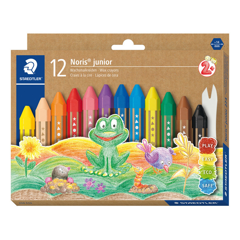 NORIS JUNIOR 224 1 ETUI 12 CRAIES À LA CIRE ASSORTIES + 1 GRATTOIR