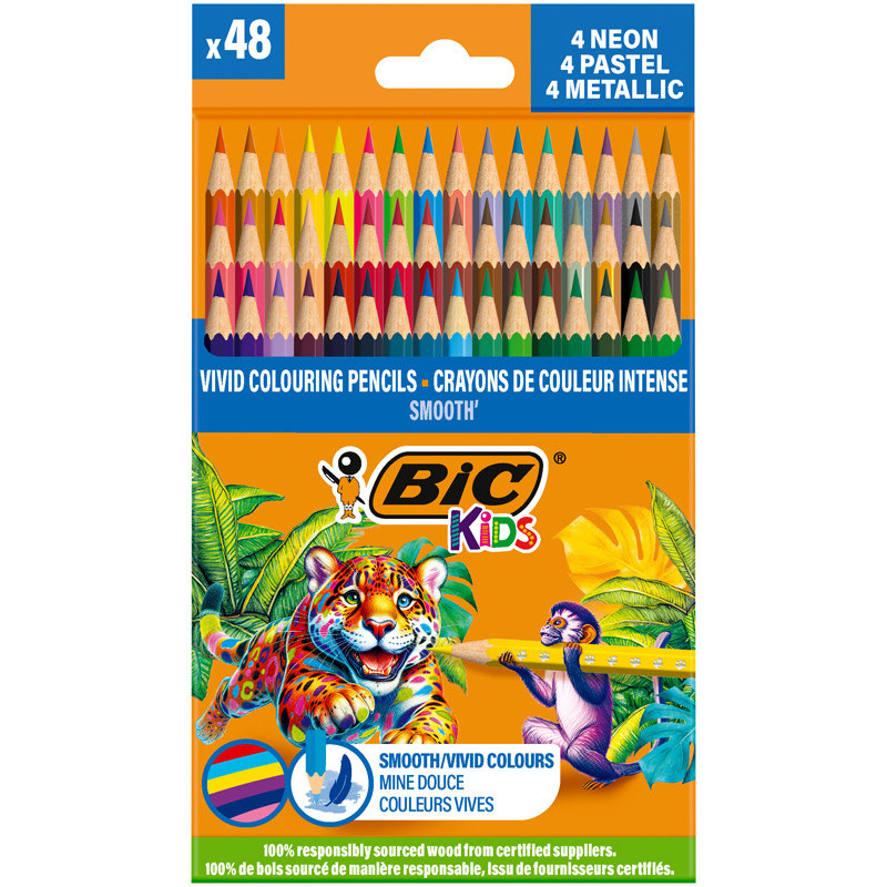 KIDS SMOOTH 48 CRAYONS COULEUR COLORIS CLASSIQUES, METAL, PASTEL ET NEONS ASSORTIS