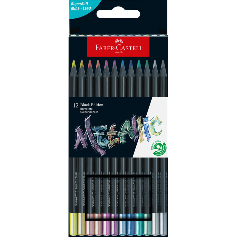 4005401164159 - BLACK EDITION 12 CRAYONS COULEURS COLORIS METALLIC ASSORTIS
