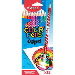 3154148328124 - OOPS COLORPEPS 12 CRAYONS COULEURS EFFACABLES COLORIS ASSORTIS