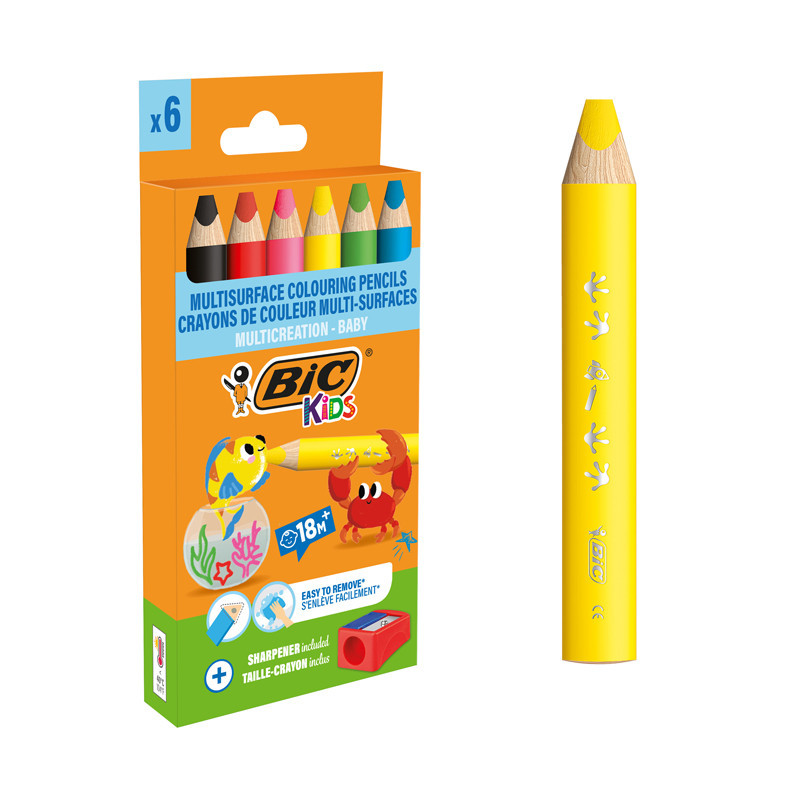KIDS MULTI-SURFACE BABY 1 BOITE DE 6 CRAYON DE COULEURS COLORIS ASSORTIS