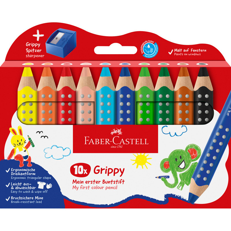 4005401106364 - GRIPPY 10 CRAYONS DE COULEUR + 1 TAILLE CRAYON
