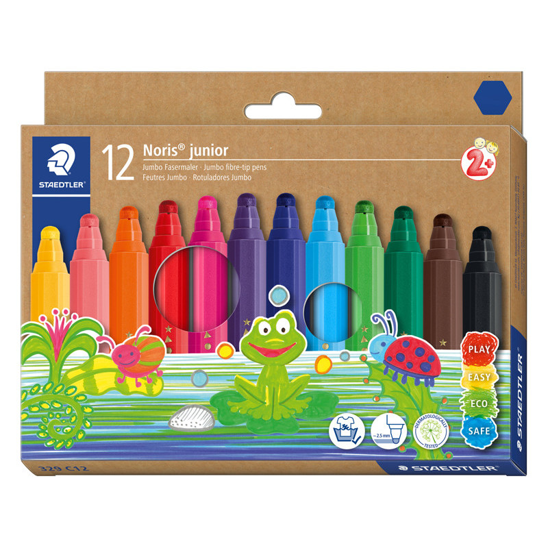 NORIS JUNIOR 329 12 FEUTRES POINTE LARGE COLORIS ASSORTIS
