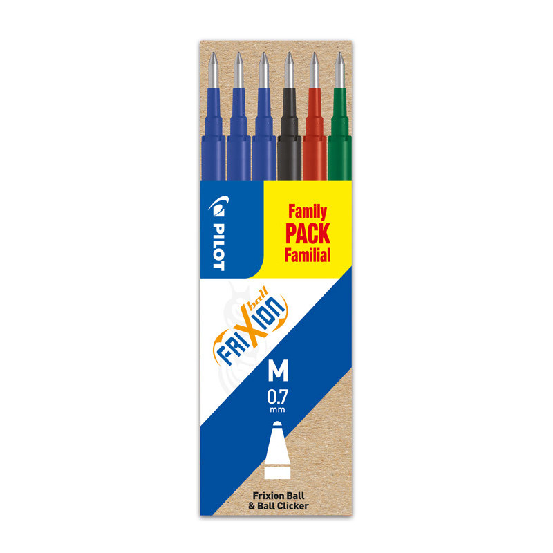 4902505525643 - SET DE 6 RECHARGES FRIXION - 3x BLEU NOIR ROUGE VERT - POINTE MOYENNE