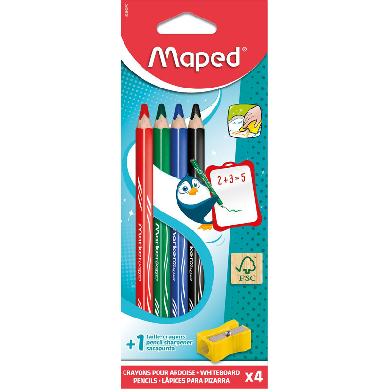 3154148338000 - MARKERPEPS 4 CRAYONS EFFACABLES A SEC COLORIS ASSORTIS + 1 TC