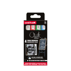 3296280046785 - UNI-CHALK 4 MARQUEURS POINTE CONIQUE MOYENNE COLORIS ASSORTIS