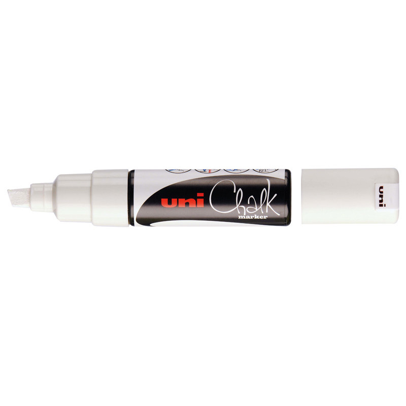 4902778140093 - UNI-CHALK MARQUEUR POINTE BISEAU LARGE BLANC
