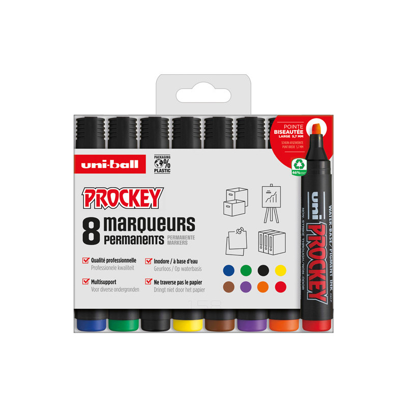 3296280046747 - PROCKEY 8 MARQUEURS BISEAU COLORIS ASSORTIS
