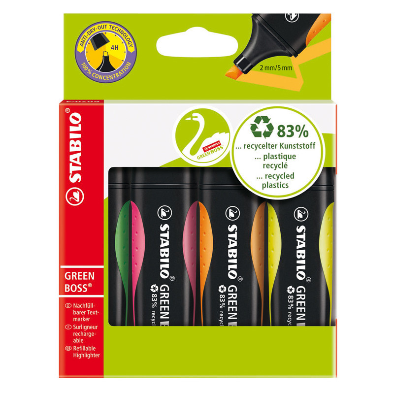 4006381436854 - SURLIGNEUR GREEN BOSS 4 SURLIGNEURS COLORIS ASSORTIS