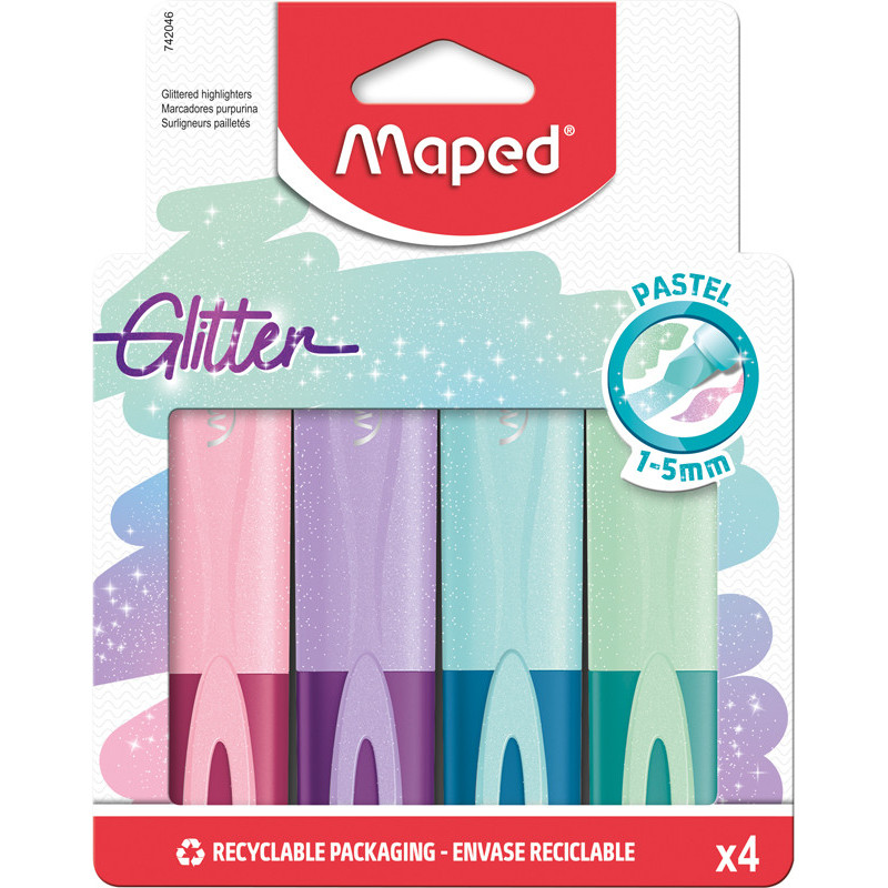 3154147420461 - 4 SURLIGNEURS GLITTER COLORIS PASTEL