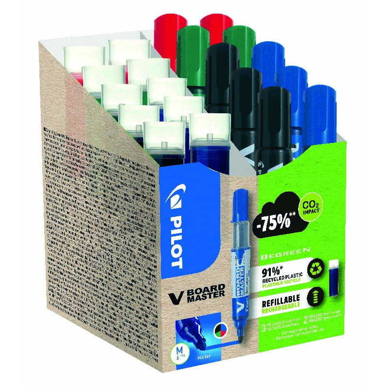 3131910575672 - V-BOARD MASTER GREEN PACK 10 MARQUEURS OGIVE MOYENNE + 10 RECHARGES COLORIS ASSORTIS