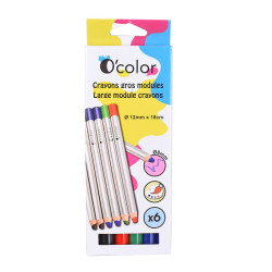 3700773310500 - 6 CRAYONS COULEURS GROS MODULE 3EN1 COLORIS ASSORTIS