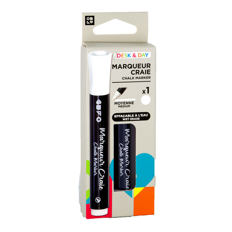 3539012001882 - 1 MARQUEUR CRAIE POINTE CONIQUE MOYENNE COLORIS BLANC