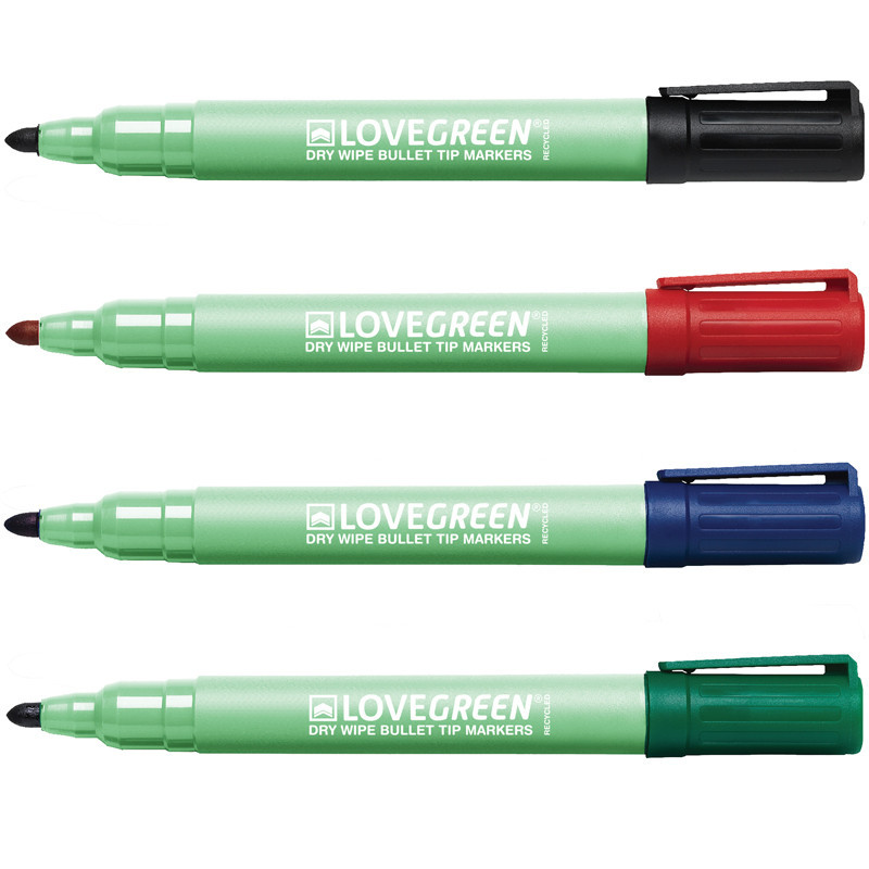 5021203976959 - 4 MARQUEURS EFFACABLE RECYCLE POINTE OGIVE MOYEN COLORIS ASSORTIS