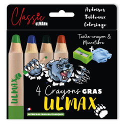 3035265212124 - ULMAX 4 CRAYONS COLORIS ASSORTIS + 1 MICROFIBRE + 1 TC