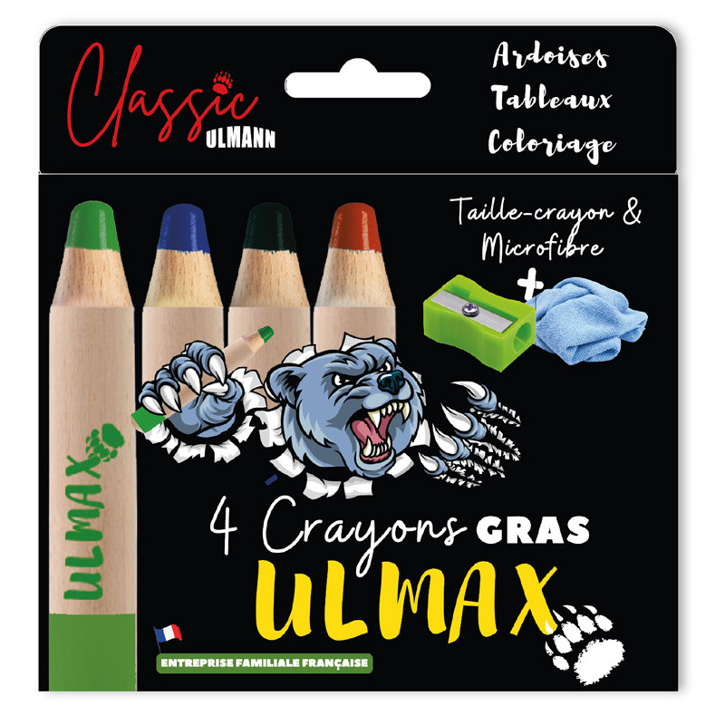 3035265212124 - ULMAX 4 CRAYONS COLORIS ASSORTIS + 1 MICROFIBRE + 1 TC
