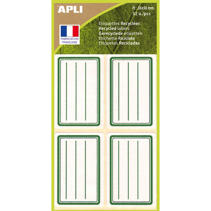 3270241013436 - 32 ÉTIQUETTES ÉCOLIER RECYCLÉES VERTES