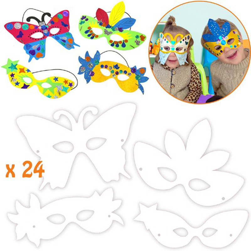 3134725023383 - 24 MASQUES CARTON AVEC ELASTIQUES FORMES ASSORTIES