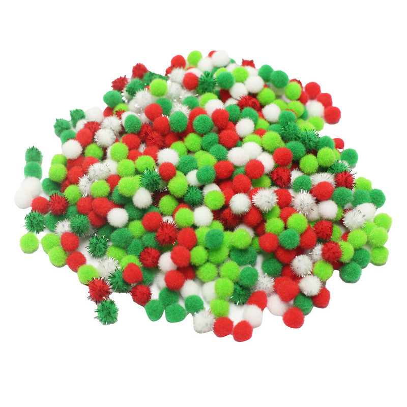 3700773321575 - 1000 MINI POMPONS NOËL 10MM 4 COLORIS ASSORTIS