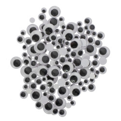3700773321926 - 150 YEUX MOBILES RONDS NOIR ADHESIFS 3 TAILLES ASSORTIES