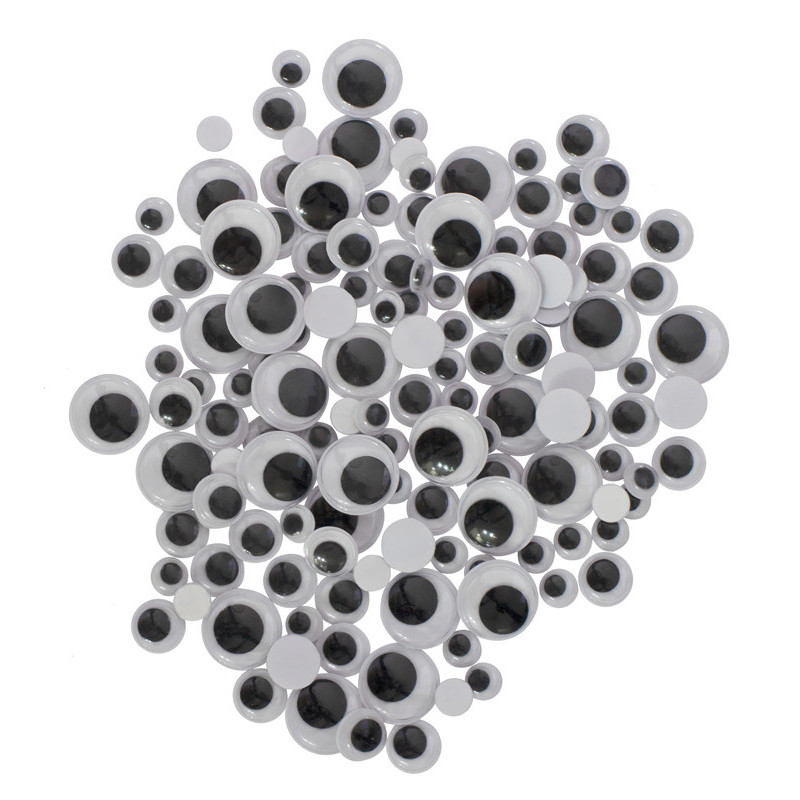 3700773321926 - 150 YEUX MOBILES RONDS NOIR ADHESIFS 3 TAILLES ASSORTIES